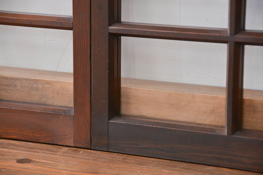 古民具・骨董 作りの良い幅せまガラス戸4枚セット(引き戸、窓、和風建具)