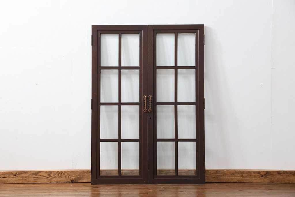 アンティーク 古い洋館の上質な面取りガラス 観音扉1対(6)(窓、両開き