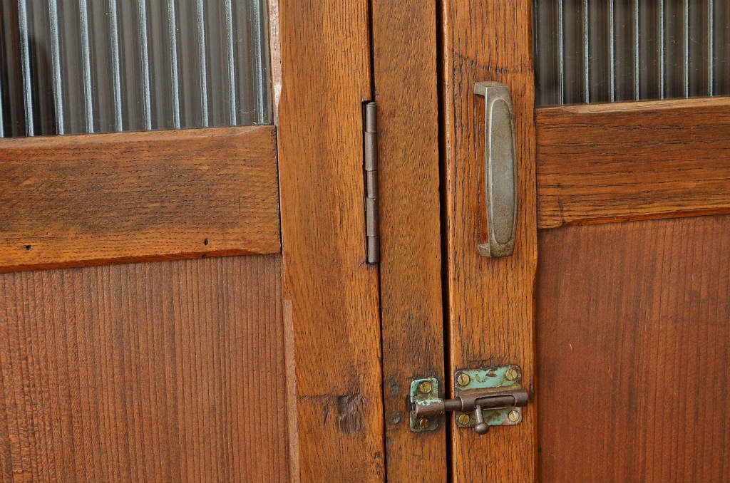 レトロ家具　昭和レトロ 希少 古い木のモールガラスアンティークロッカー(8) 3人用