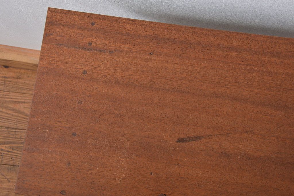 レトロ家具　昭和レトロ アンティークペイント仕上げ　引き出し付き古い小学校の学習机(2)(サイドテーブル、子供用勉強机)