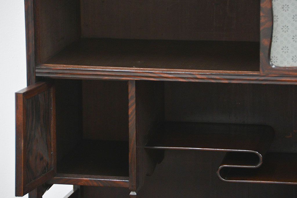 アンティーク家具　古民具・骨董 特別注文造り　前面縞黒檀無垢　二段重ね茶箪笥(茶箪笥、水屋箪笥、収納棚)