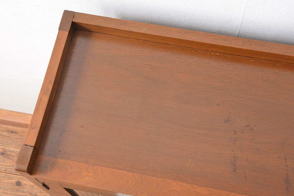 レトロ家具　昭和レトロ シンプルなモールガラスブックケース(本箱、本棚、収納棚)