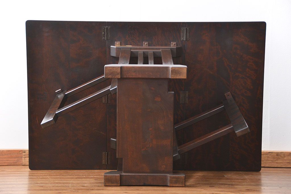 中古 美品 北海道民芸家具 バタフライテーブル 定価約20万円(エクステンションテーブル/ダイニングテーブル)
