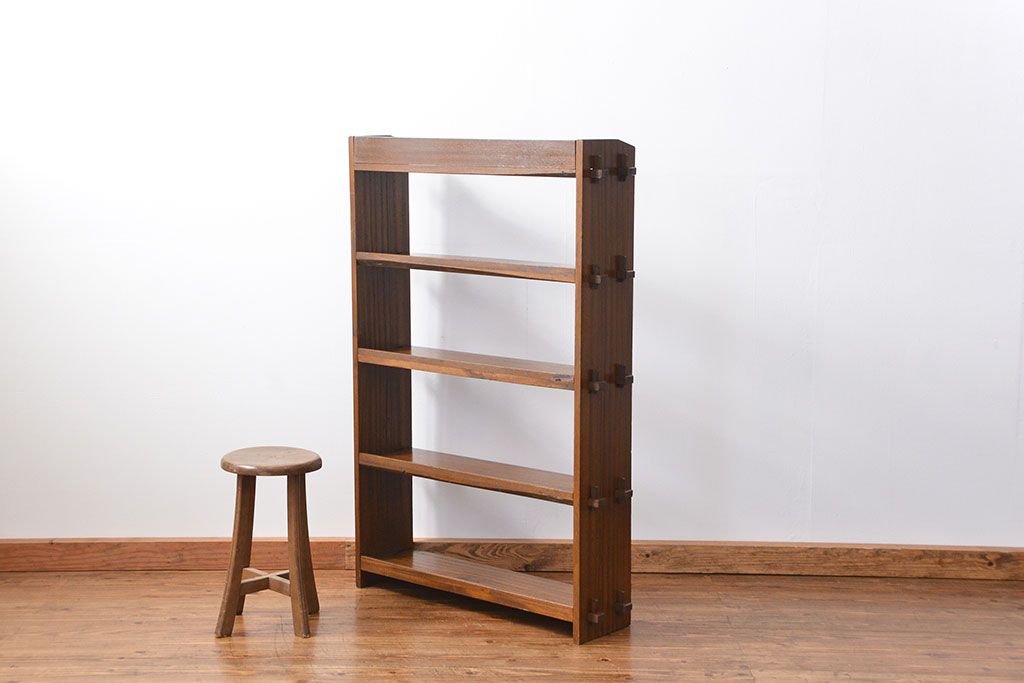 レトロ家具　昭和レトロ ★シンプルな楔(くさび)式本棚(飾り棚/ブックシェルフ/陳列棚)