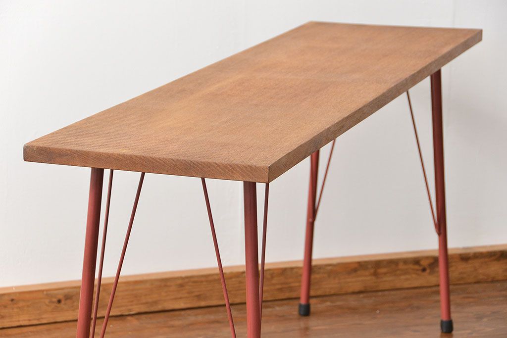 アンティーク家具　アンティーク ☆天板一枚板 使い込まれた古材天板の鉄脚テーブル(3)(デスク/作業台/机)
