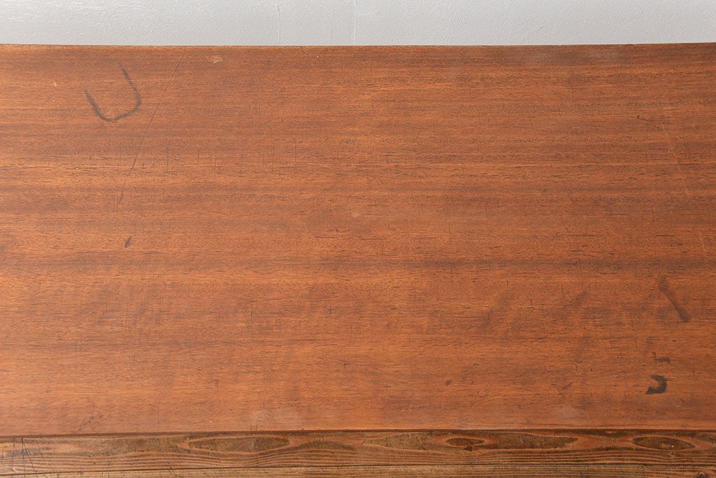 アンティーク家具　アンティーク ☆天板一枚板 使い込まれた古材天板の鉄脚テーブル(6)(デスク/作業台/机)