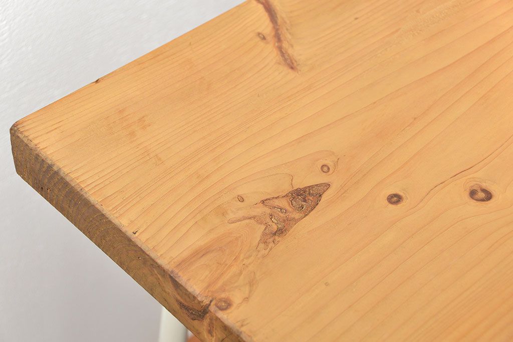アンティーク家具　アンティーク ☆天板一枚板 使い込まれた古材天板の鉄脚テーブル(7)(デスク/作業台/机)