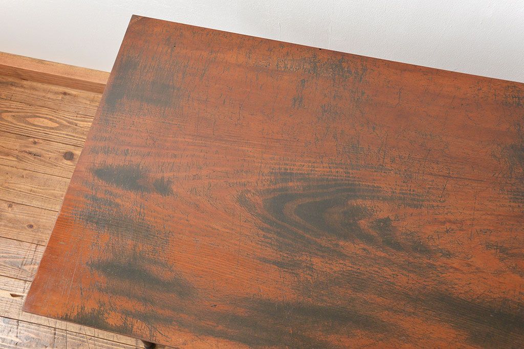 アンティーク家具　アンティーク 天板一枚板 古材天板の鉄脚テーブル(1)(デスク・作業台・机)