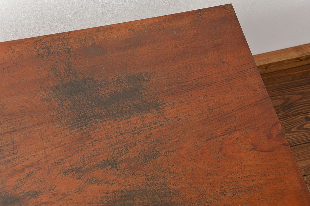 アンティーク家具　アンティーク 天板一枚板 古材天板の鉄脚テーブル(1)(デスク・作業台・机)
