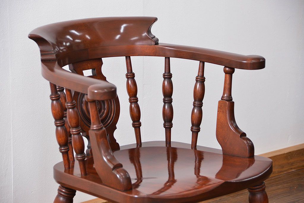 中古美品　松本民芸家具ミズメ桜 大キャプテンチェア(2)定価約25万円(椅子、イス、いす)
