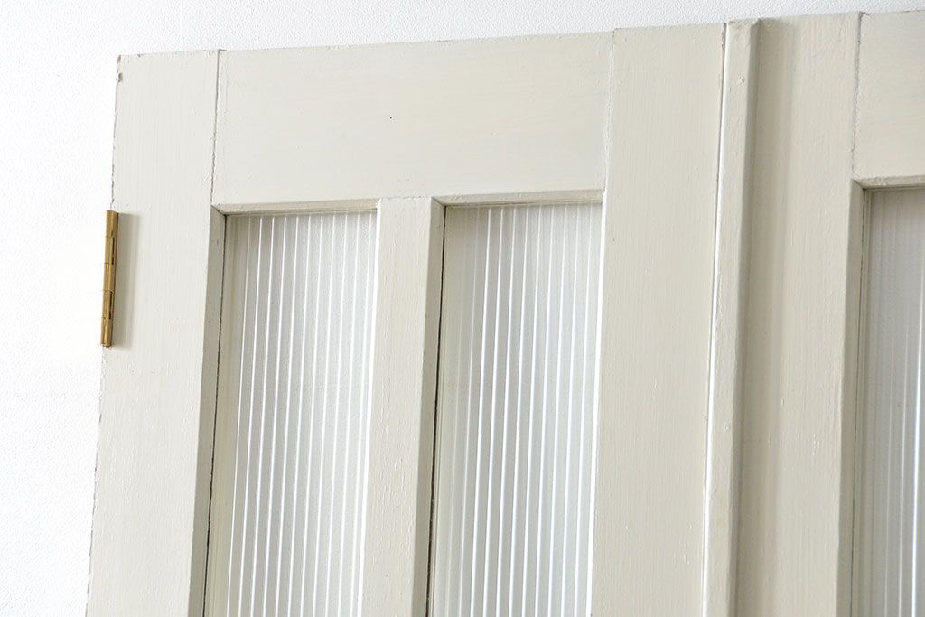 アンティーク　両開き　白いペイントの特大モールガラス扉一対(ドア、建具)