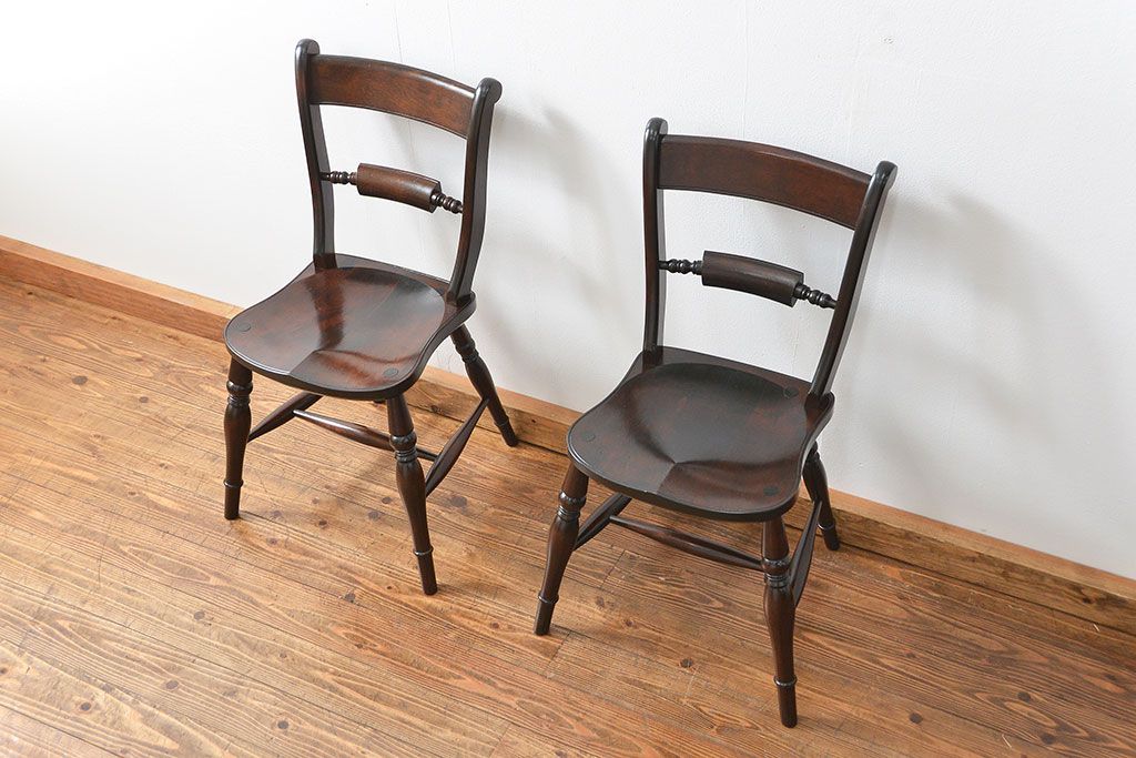 中古 松本民芸家具 ワイコムチェア2脚セット(1) 定価1脚=約88000円(椅子、イス、いす)