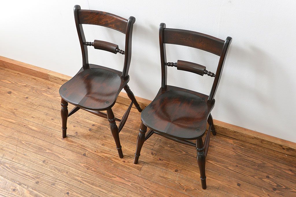 中古　松本民芸家具 ワイコムチェア2脚セット(2) 定価1脚=約88000円(椅子、イス、いす)