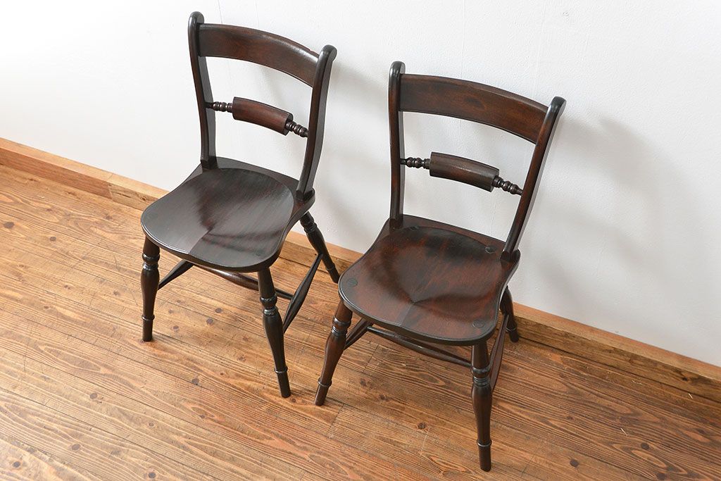 中古　松本民芸家具 ワイコムチェア2脚セット(3) 定価1脚=約88000円(椅子、イス、いす)