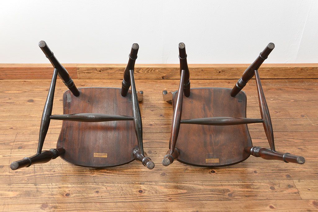 中古　松本民芸家具 ワイコムチェア2脚セット(3) 定価1脚=約88000円(椅子、イス、いす)