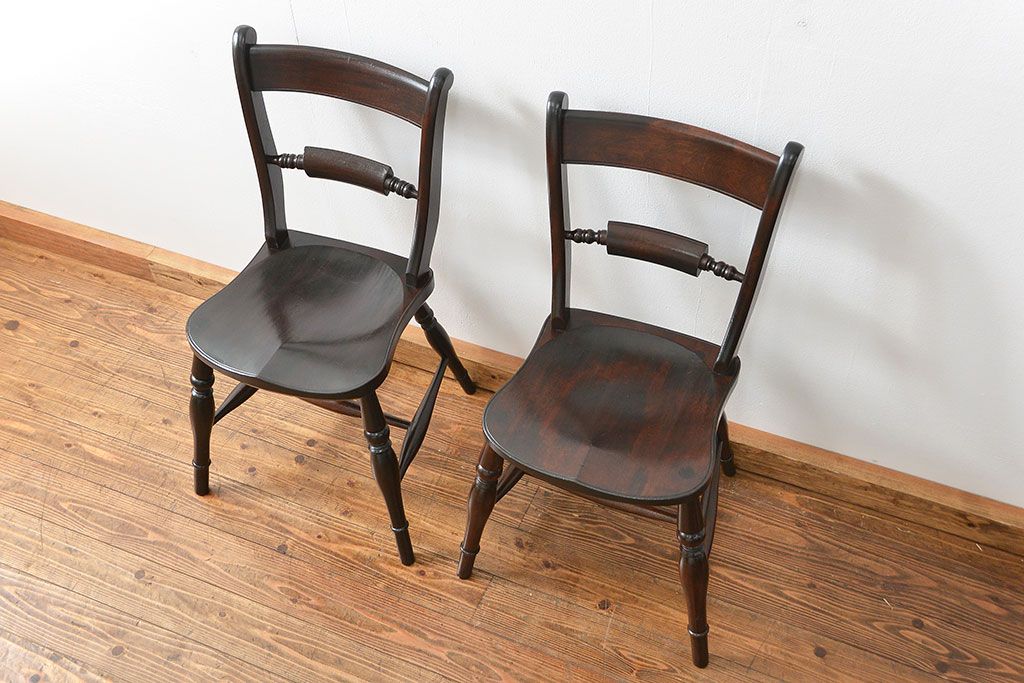 中古　松本民芸家具 ワイコムチェア2脚セット(4) 定価1脚=約88000円(椅子、イス、いす)