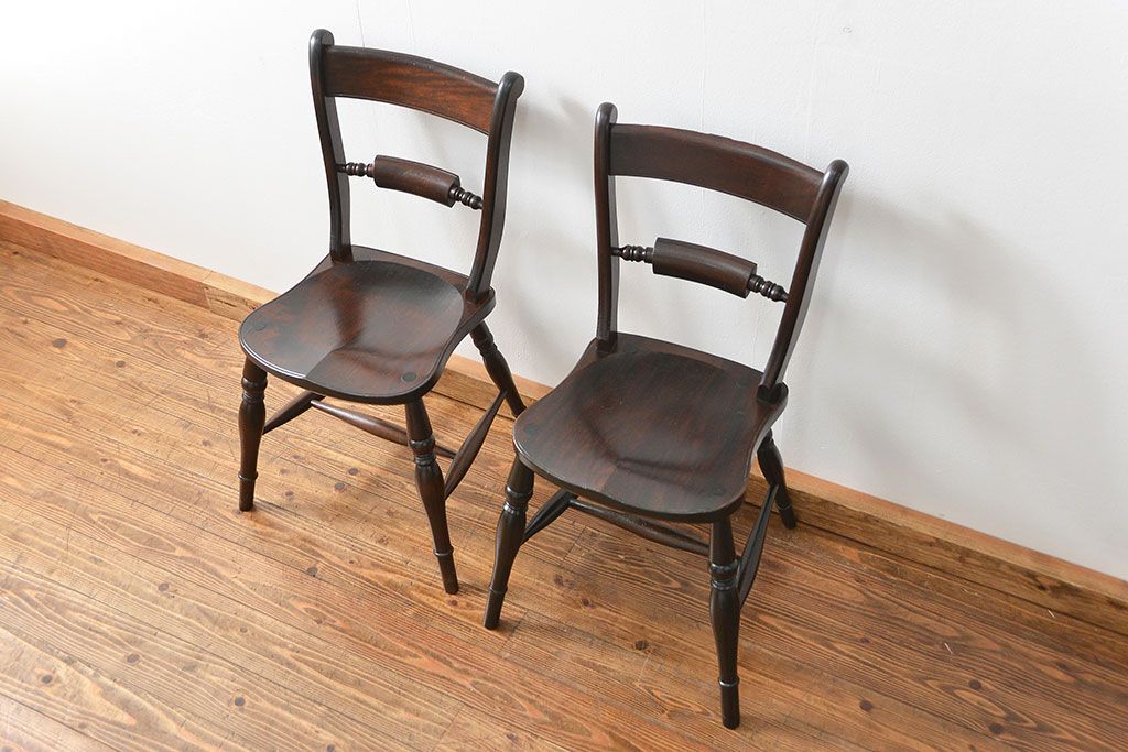 中古　松本民芸家具 ワイコムチェア2脚セット(5) 定価1脚=約88000円(椅子、イス、いす)