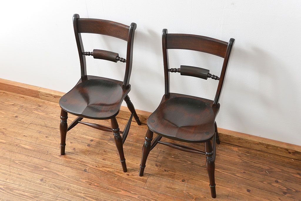 中古　松本民芸家具 ワイコムチェア2脚セット(6) 定価1脚=約88000円(椅子、イス、いす)