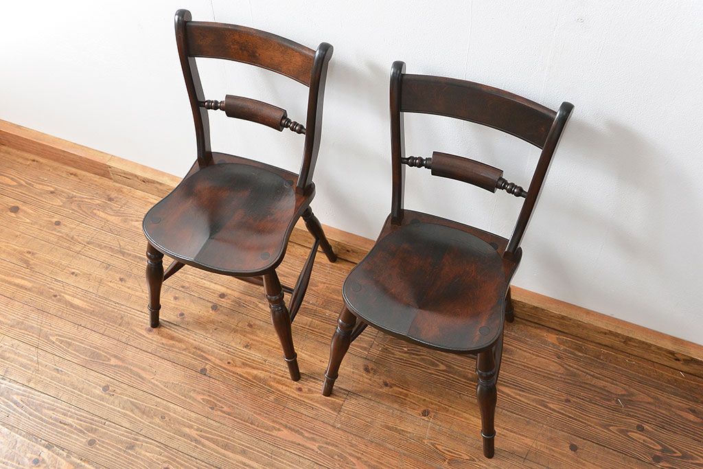 中古　松本民芸家具 ワイコムチェア2脚セット(7) 定価1脚=約88000円(椅子、イス、いす)