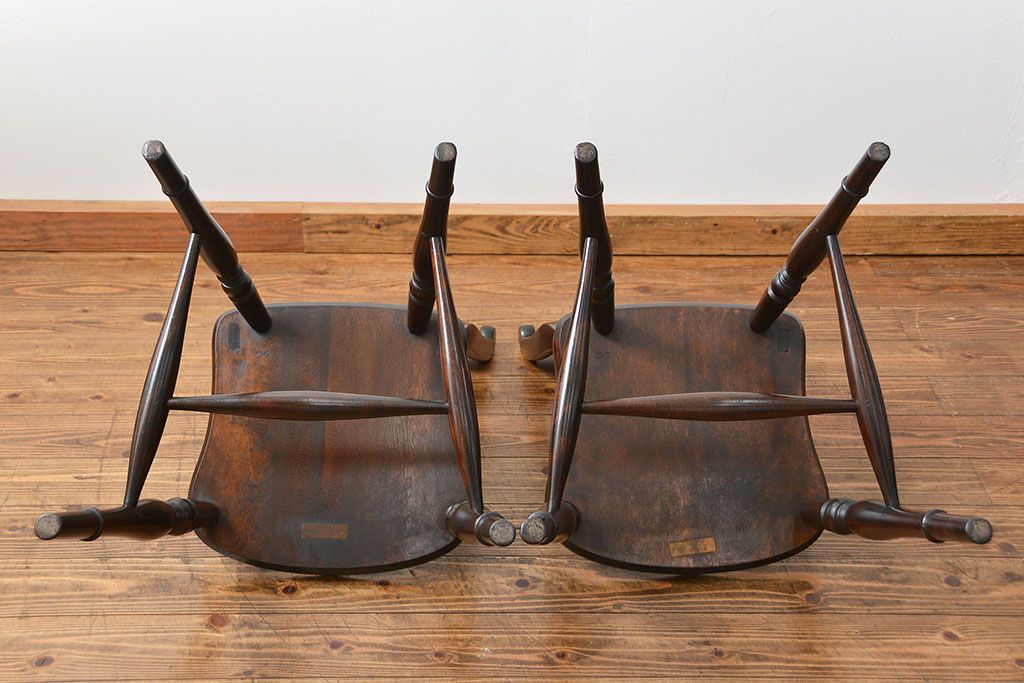 中古　松本民芸家具 ワイコムチェア2脚セット(7) 定価1脚=約88000円(椅子、イス、いす)