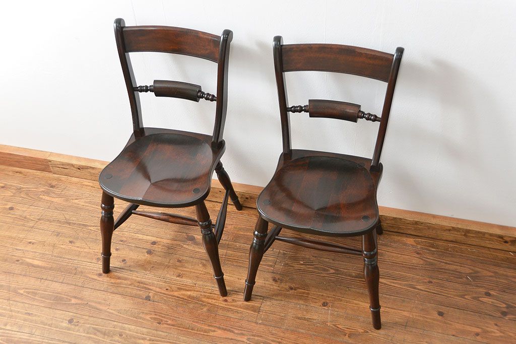 中古　松本民芸家具 ワイコムチェア2脚セット(8) 定価1脚=約88000円(椅子、イス、いす)