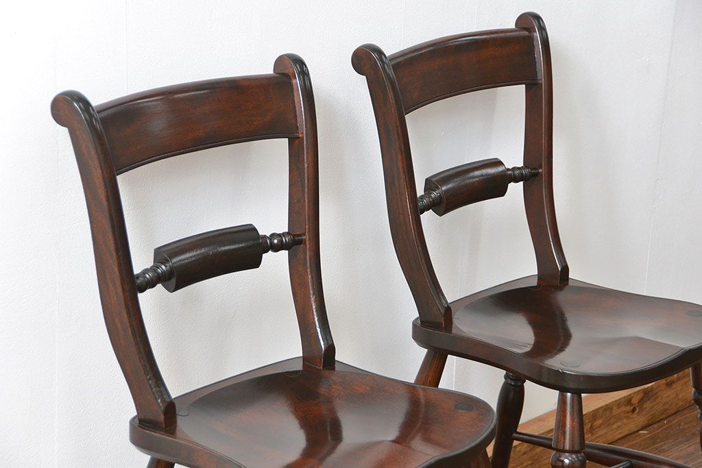 中古　松本民芸家具 ワイコムチェア2脚セット(8) 定価1脚=約88000円(椅子、イス、いす)