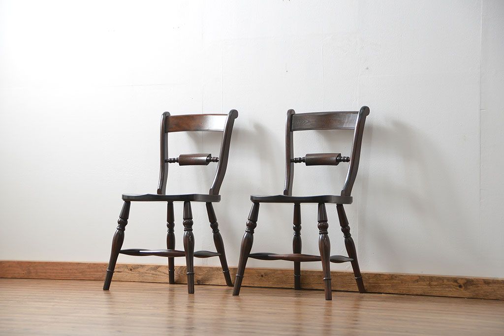 中古　松本民芸家具 ワイコムチェア2脚セット(9) 定価1脚=約88000円(椅子、イス、いす)
