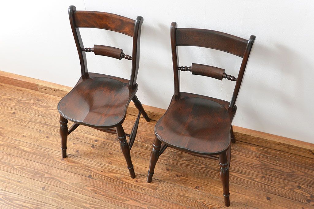 中古　松本民芸家具 ワイコムチェア2脚セット(9) 定価1脚=約88000円(椅子、イス、いす)
