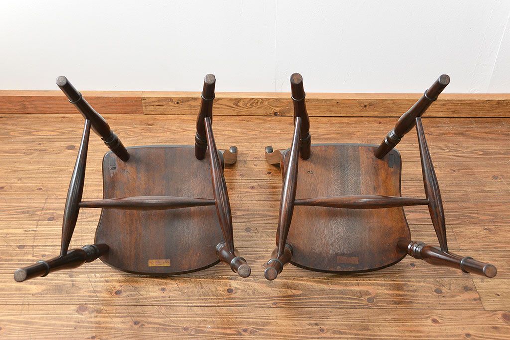 中古　松本民芸家具 ワイコムチェア2脚セット(9) 定価1脚=約88000円(椅子、イス、いす)