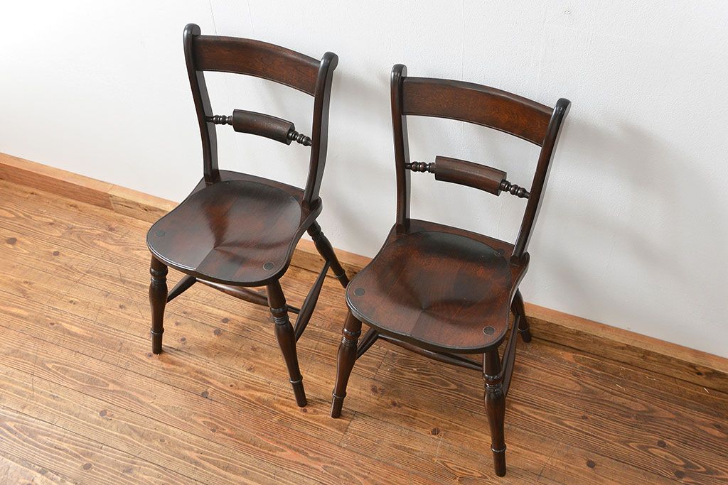 中古　松本民芸家具 ワイコムチェア2脚セット(10) 定価1脚=約88000円(椅子、イス、いす)