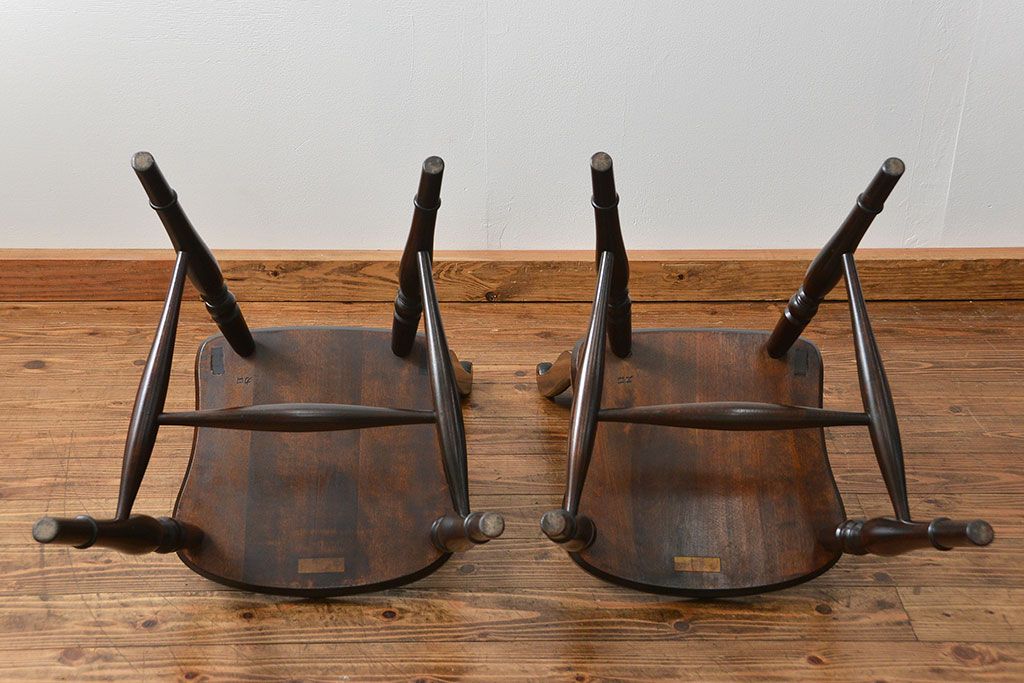 中古　松本民芸家具 ワイコムチェア2脚セット(10) 定価1脚=約88000円(椅子、イス、いす)