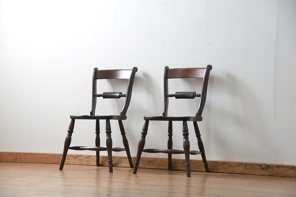 中古　松本民芸家具 ワイコムチェア2脚セット(11) 定価1脚=約88000円(椅子、イス、いす)