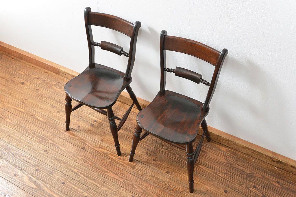 中古　松本民芸家具 ワイコムチェア2脚セット(11) 定価1脚=約88000円(椅子、イス、いす)