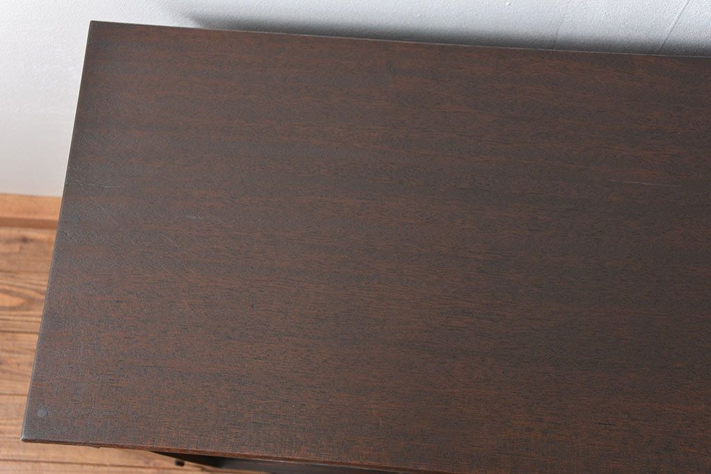 アンティーク家具　古民具・骨董 前面縞黒檀の結霜ガラス収納棚(時代箪笥、食器棚)