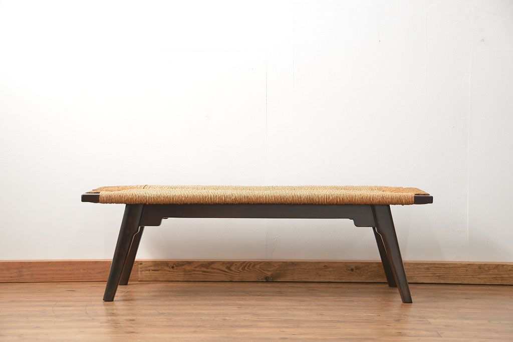 中古 ビンテージ 松本民芸家具 ラッシ長スツール(4)(ベンチ、長椅子、イス)