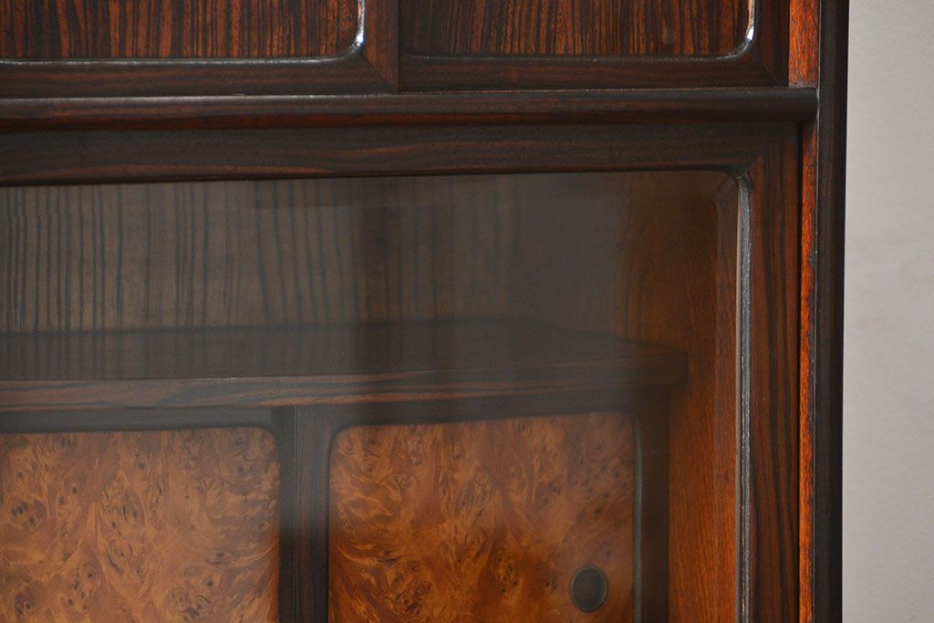 アンティーク家具　アンティーク 前面縞黒檀の美しい二段重ね茶箪笥(収納棚)