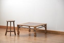アンティーク家具　古民具・骨董 杢目の素晴らしい欅材と黒柿無垢材の高級座卓(2)(テーブル、座机)