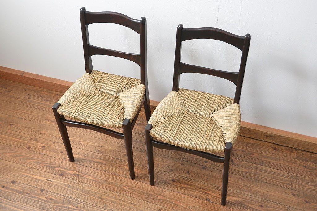 中古 ビンテージ 松本民芸家具 ラッシチェア2脚セット 定価1脚約74000円(椅子、イス)