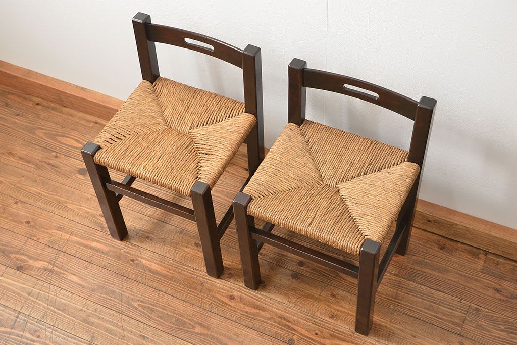 中古 ビンテージ 松本民芸家具 ラッシチェア2脚セット(1) (イス、椅子)
