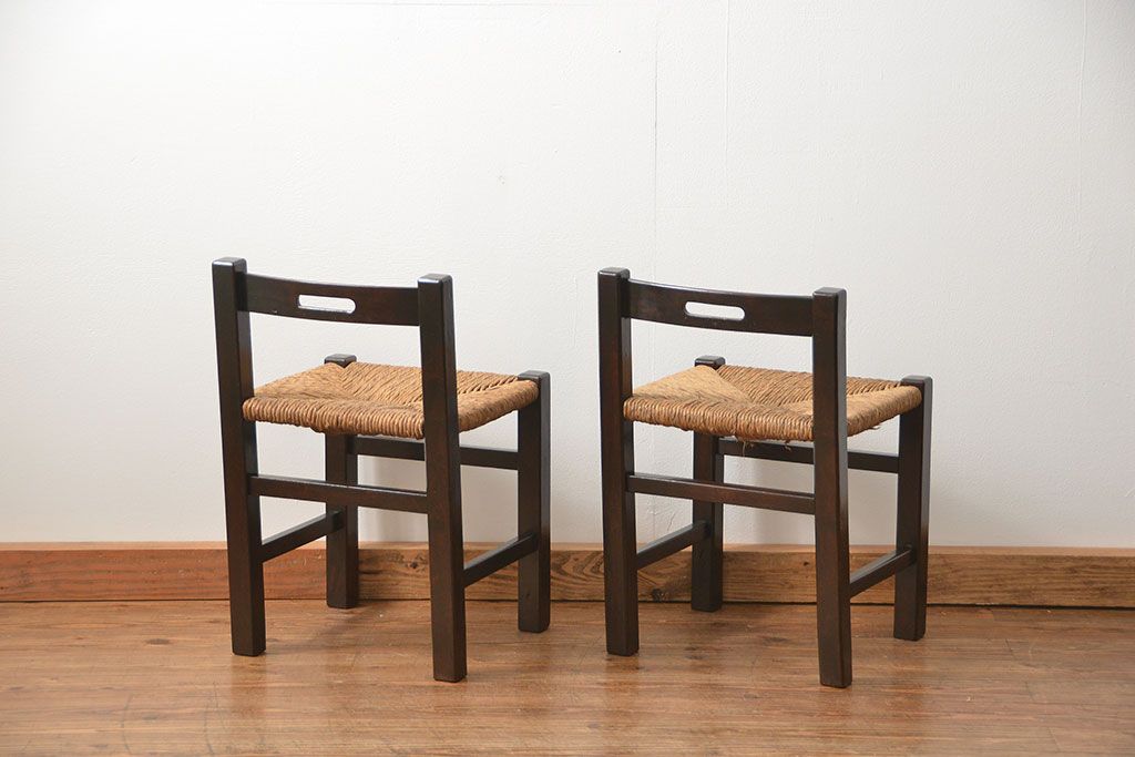 中古 ビンテージ 松本民芸家具 ラッシチェア2脚セット(1) (イス、椅子)
