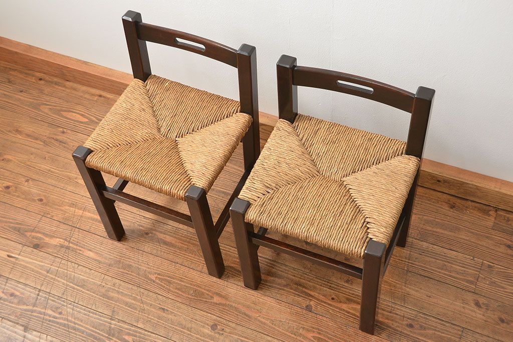 中古 ビンテージ 松本民芸家具 ラッシチェア2脚セット(2) (イス、椅子)
