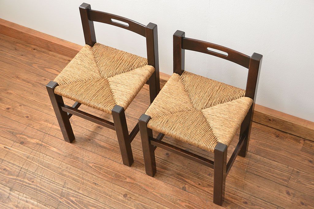 中古 ビンテージ 松本民芸家具 ラッシチェア2脚セット(3) (イス、椅子)