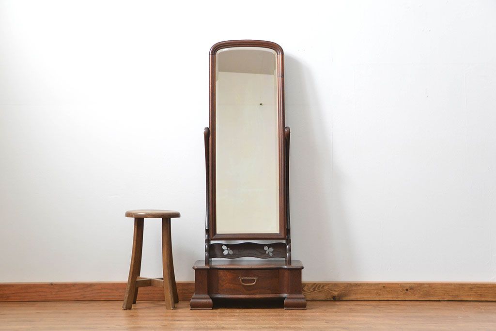 アンティーク家具 大正ロマン 古い欅(ケヤキ)材の上質な鏡台