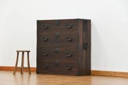 アンティーク家具　アンティーク 味わい深い二段重ね時代箪笥(たんす、タンス)