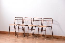 ヴィンテージ家具　昭和レトロ 1960年代 使い込まれたビンテージアイアンチェア 4脚セット(2)(イス、椅子)