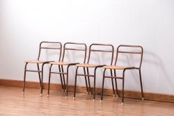 ヴィンテージ家具　昭和レトロ 1960年代 使い込まれたビンテージアイアンチェア 4脚セット(4)(イス、椅子)
