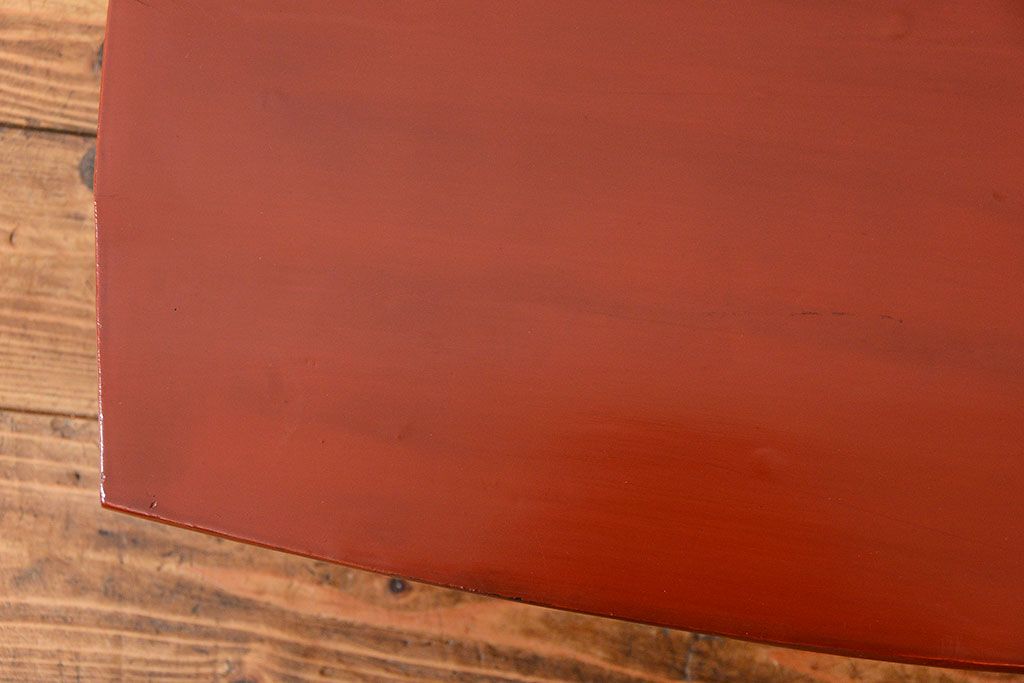 レトロ家具　古い木のレトロな朱塗り小さなちゃぶ台(テーブル、机)