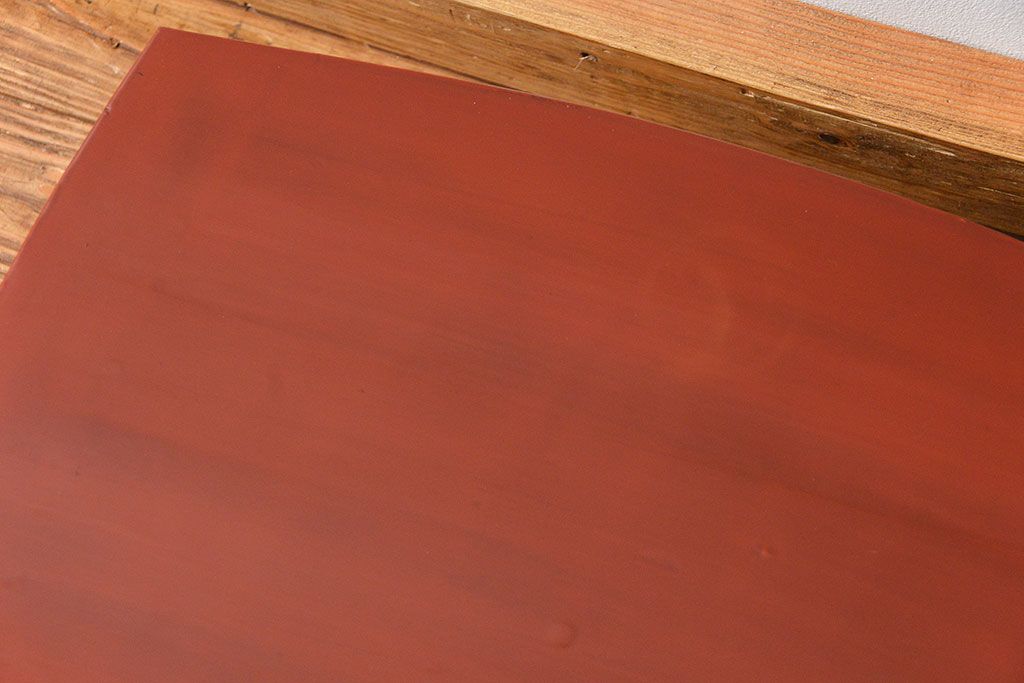 レトロ家具　古い木のレトロな朱塗り小さなちゃぶ台(テーブル、机)
