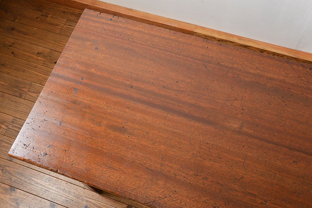 アンティーク家具　アンティーク 両面引き出しの横長テーブル(机、作業台)　