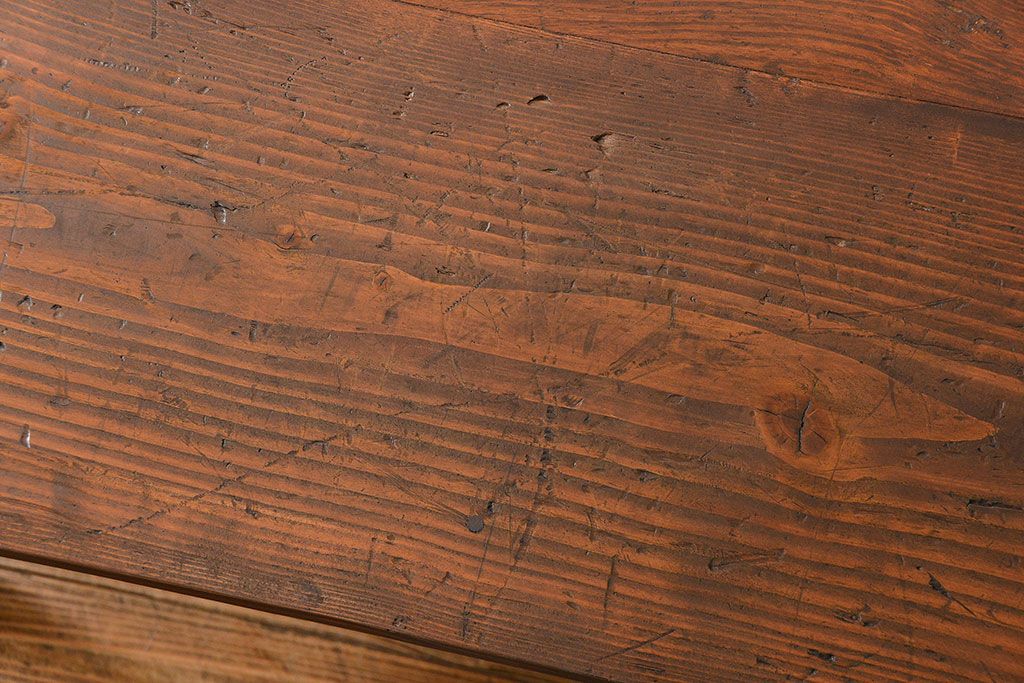アンティーク家具　アンティークペイント 天板古材の両面引き出しダイニングテーブル(机、作業台)
